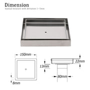 Square 150x150mm Tile Insert Floor Drain 80mm Waste Stainless Steel Shower Grate V1233-SQTI0150D80BS