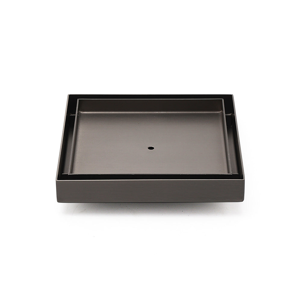 Bathroom Gun Metal 150mm Tile Insert Floor Drain Shower Grate 80mm Waste Outlet V1233-SQTI0150D80GM