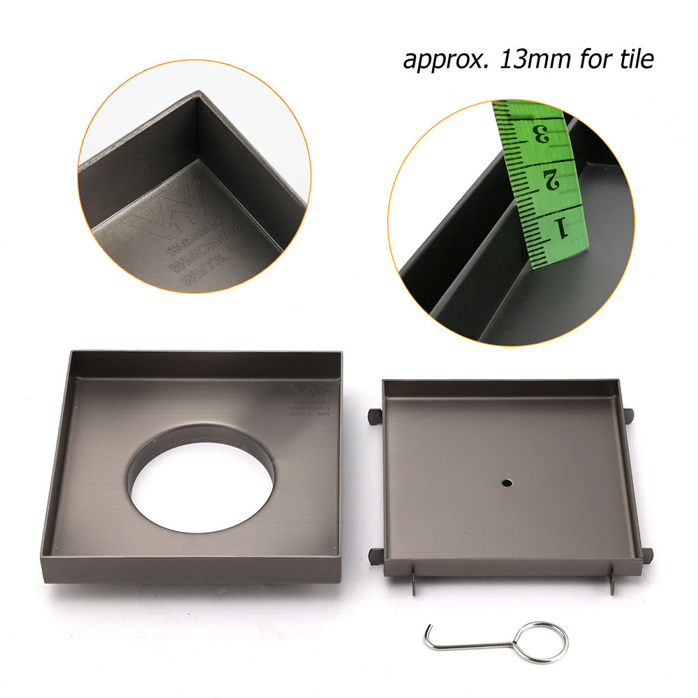 Bathroom Gun Metal 150mm Tile Insert Floor Drain Shower Grate 80mm Waste Outlet V1233-SQTI0150D80GM