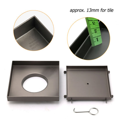 Bathroom Gun Metal 150mm Tile Insert Floor Drain Shower Grate 80mm Waste Outlet V1233-SQTI0150D80GM