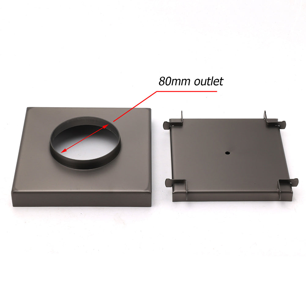 Bathroom Gun Metal 150mm Tile Insert Floor Drain Shower Grate 80mm Waste Outlet V1233-SQTI0150D80GM