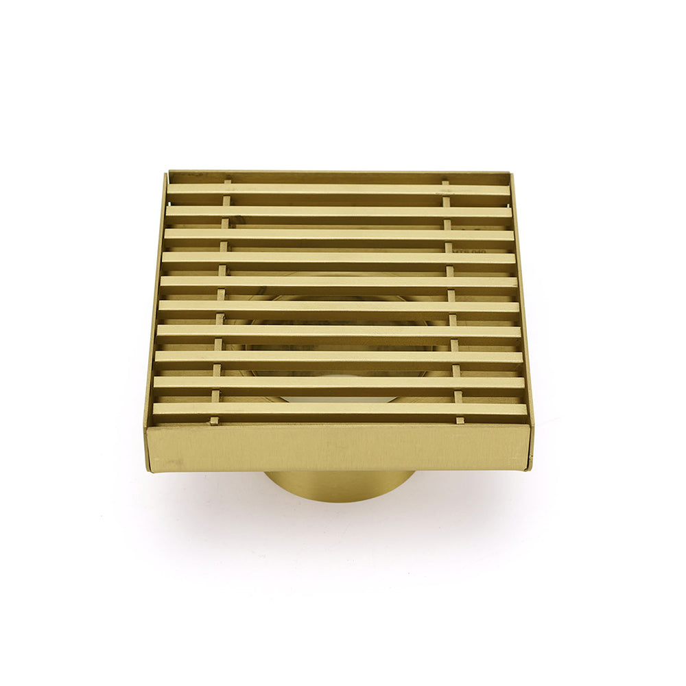 Brushed Gold Smart Square 100mm Strip Fence Floor Drain Shower Grate 50mm Waste V1233-SQWL0200D50BG
