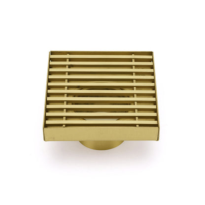 Brushed Gold Smart Square 100mm Strip Fence Floor Drain Shower Grate 50mm Waste V1233-SQWL0200D50BG