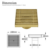 Brushed Gold Smart Square 100mm Strip Fence Floor Drain Shower Grate 50mm Waste V1233-SQWL0200D50BG