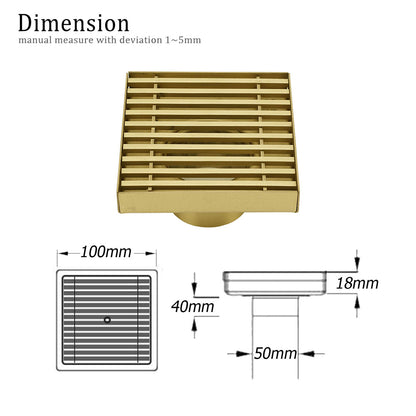 Brushed Gold Smart Square 100mm Strip Fence Floor Drain Shower Grate 50mm Waste V1233-SQWL0200D50BG