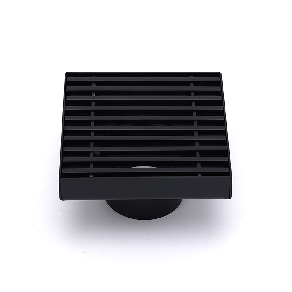 Matt Black 100mm Square Strip Fence Shower Grate Bathroom Floor Drain 50mm Waste V1233-SQWL0200D50BL