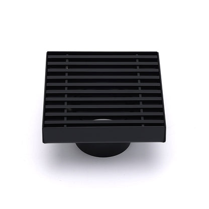 Matt Black 100mm Square Strip Fence Shower Grate Bathroom Floor Drain 50mm Waste V1233-SQWL0200D50BL
