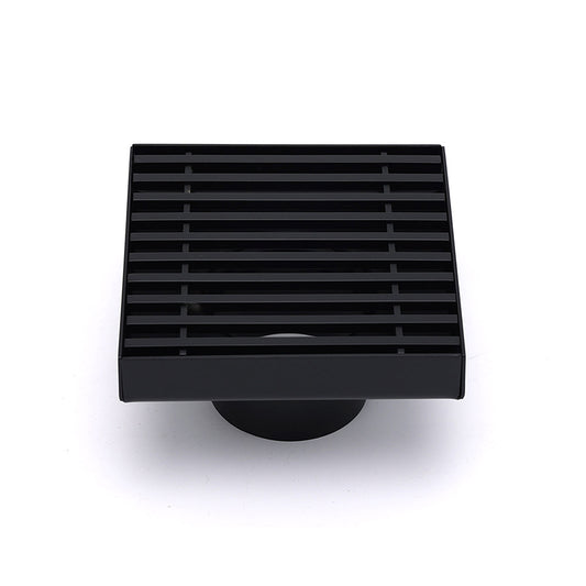 Matt Black 100mm Square Strip Fence Shower Grate Bathroom Floor Drain 50mm Waste V1233-SQWL0200D50BL