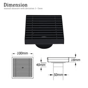 Matt Black 100mm Square Strip Fence Shower Grate Bathroom Floor Drain 50mm Waste V1233-SQWL0200D50BL
