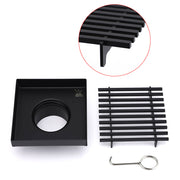 Matt Black 100mm Square Strip Fence Shower Grate Bathroom Floor Drain 50mm Waste V1233-SQWL0200D50BL