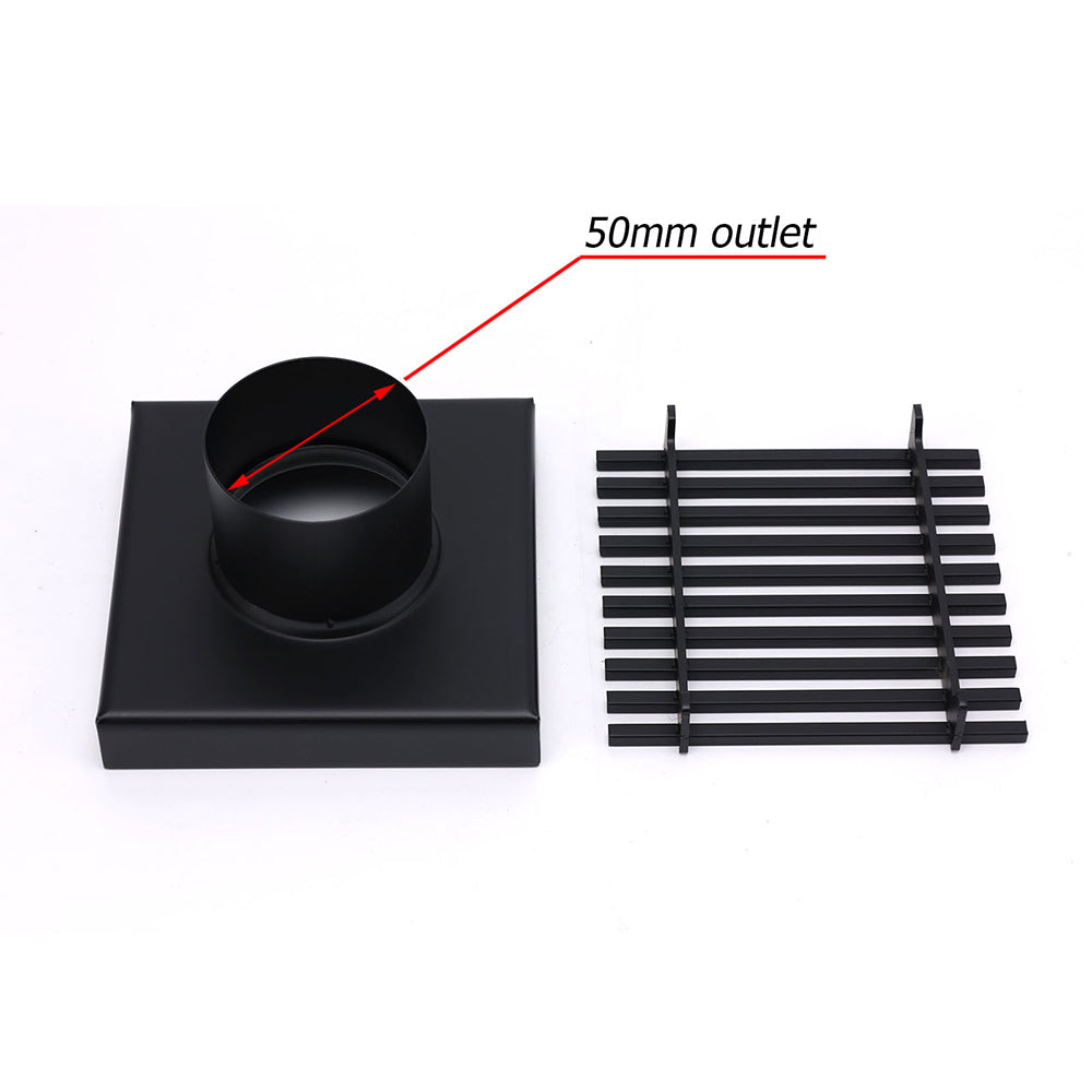 Matt Black 100mm Square Strip Fence Shower Grate Bathroom Floor Drain 50mm Waste V1233-SQWL0200D50BL