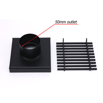 Matt Black 100mm Square Strip Fence Shower Grate Bathroom Floor Drain 50mm Waste V1233-SQWL0200D50BL