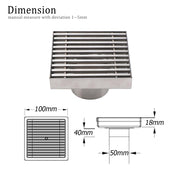 Bathroom SUS 100mm Square Strip Fence Sword Shower Grate Floor Drain 50mm Outlet V1233-SQWL0200D50BS