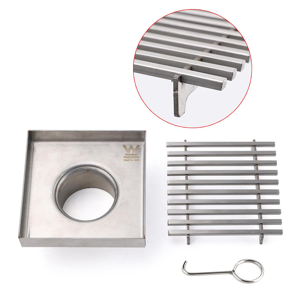 Bathroom SUS 100mm Square Strip Fence Sword Shower Grate Floor Drain 50mm Outlet V1233-SQWL0200D50BS
