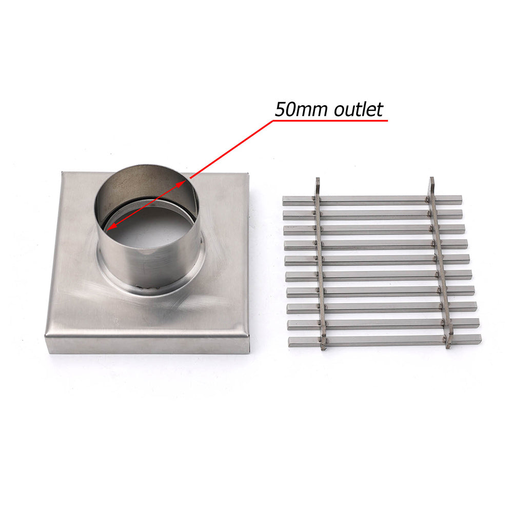Bathroom SUS 100mm Square Strip Fence Sword Shower Grate Floor Drain 50mm Outlet V1233-SQWL0200D50BS