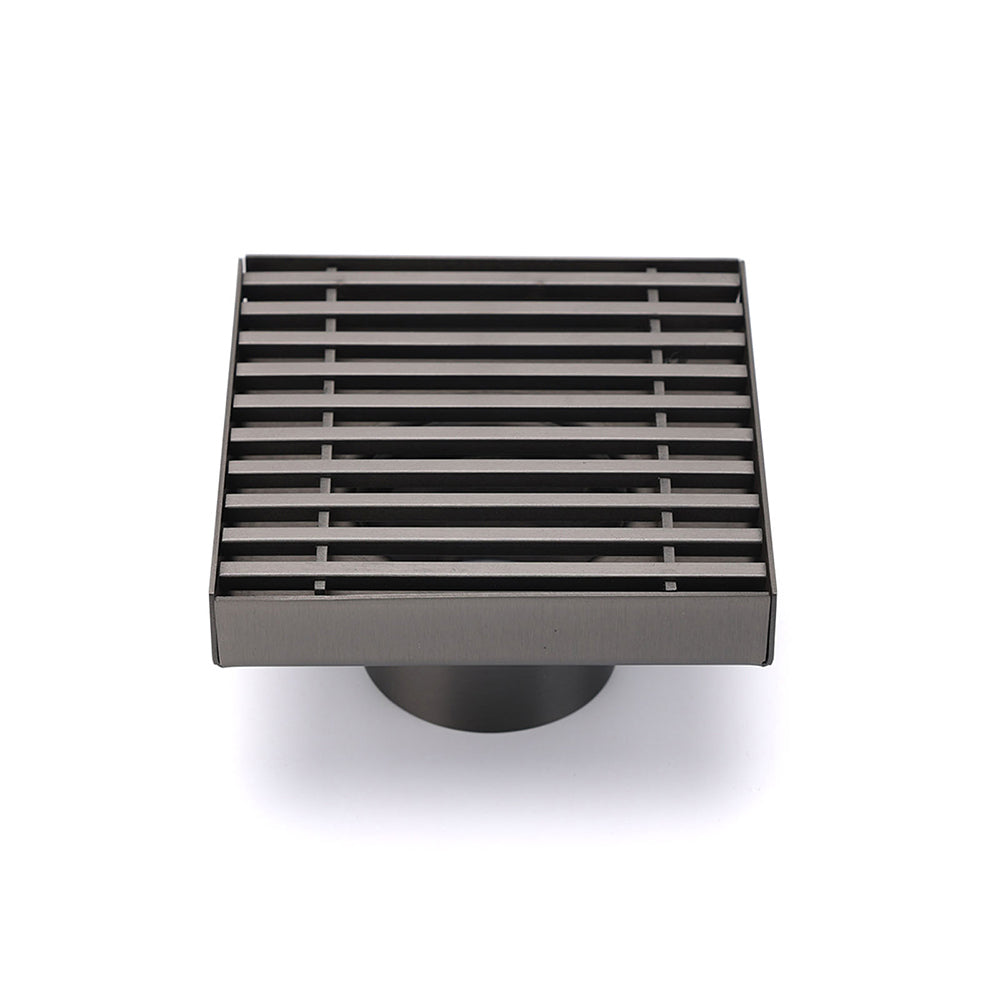 Gun Metal SUS 100mm Square Strip Fence Floor Drain Small Shower Grate 50mm Waste V1233-SQWL0200D50GM