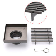 Gun Metal SUS 100mm Square Strip Fence Floor Drain Small Shower Grate 50mm Waste V1233-SQWL0200D50GM