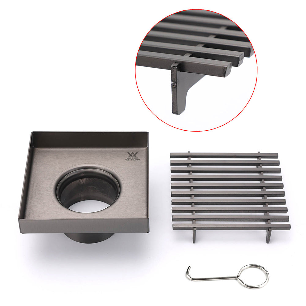 Gun Metal SUS 100mm Square Strip Fence Floor Drain Small Shower Grate 50mm Waste V1233-SQWL0200D50GM