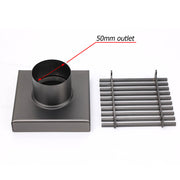 Gun Metal SUS 100mm Square Strip Fence Floor Drain Small Shower Grate 50mm Waste V1233-SQWL0200D50GM
