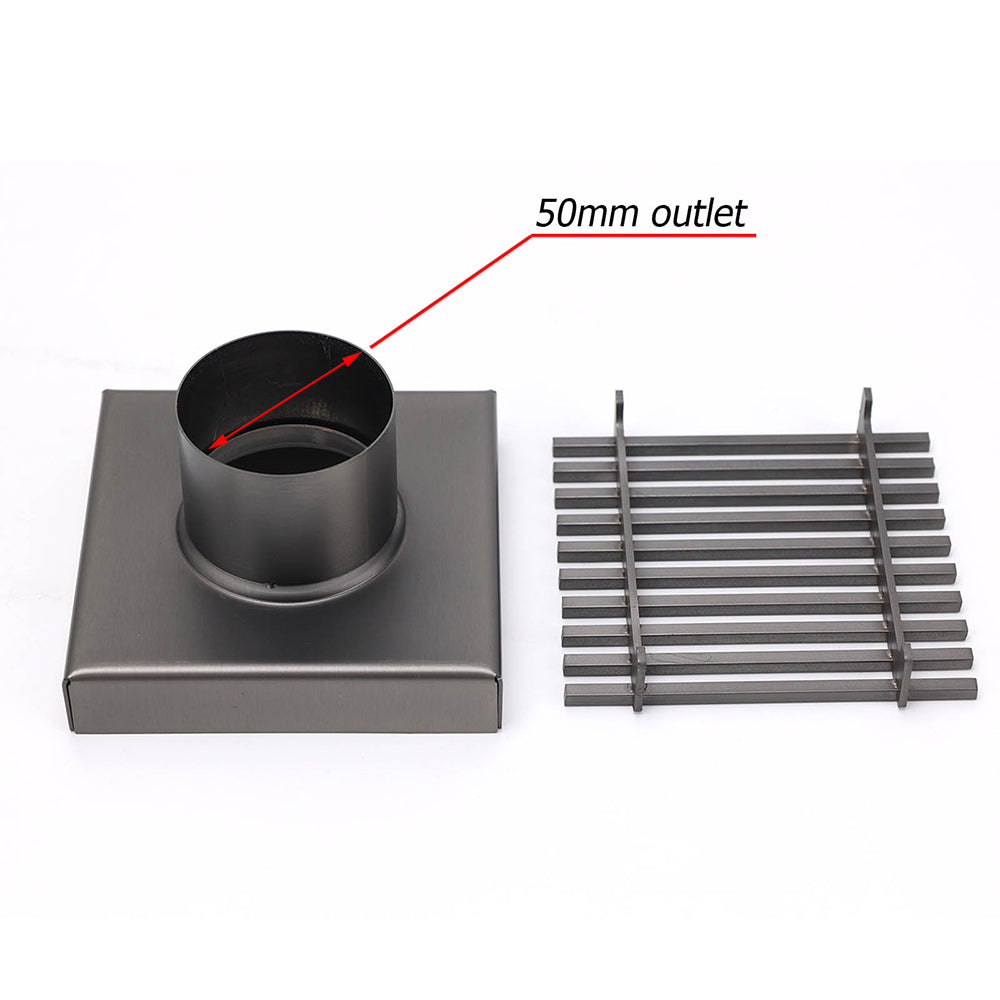 Gun Metal SUS 100mm Square Strip Fence Floor Drain Small Shower Grate 50mm Waste V1233-SQWL0200D50GM