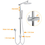 WELS Chrome Round 8" Stainless Steel Rain Head Stick Handheld Sliding Rail Arm Dual Shower Set V1233-SS019CRSC842KSR108
