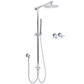 WELS Chrome Round 8" Thin Rainfall Head Metal Handheld Sliding Rail Arm Dual Shower Twin Taps Set V1233-SS019CRSC842KSR108CPF0282A