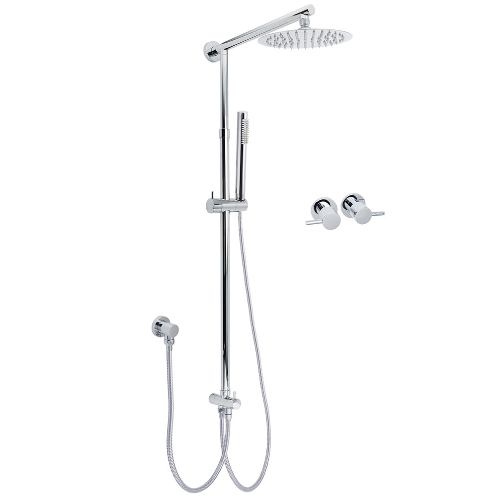 WELS Chrome Round 8" Thin Rainfall Head Metal Handheld Sliding Rail Arm Dual Shower Twin Taps Set V1233-SS019CRSC842KSR108CPF0282A