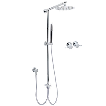 WELS Chrome Round 8" Thin Rainfall Head Metal Handheld Sliding Rail Arm Dual Shower Twin Taps Set V1233-SS019CRSC842KSR108CPF0282A