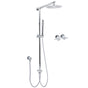 WELS Chrome Round 8" Thin Rainfall Head Metal Handheld Sliding Rail Arm Dual Shower Twin Taps Set V1233-SS019CRSC842KSR108CPF0282A