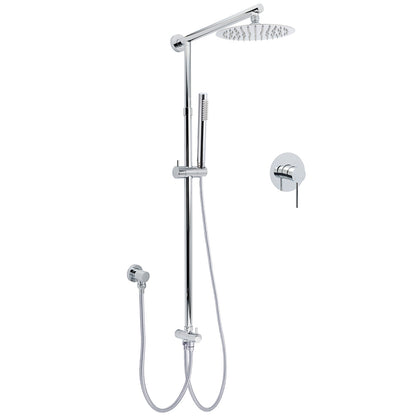 WELS Chrome Round 2in1 8" Stainless Steel Rainfall Head Handheld Sliding Wall Rail Shower Mixer Set V1233-SS019CRSC842KSR108KRD201CR