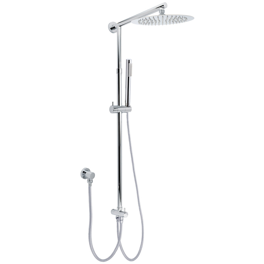 WELS Chrome 10" Round Rain Handheld Double Shower Head Rose Sliding Rail Arm Diverter Set V1233-SS019CRSC842KSR110