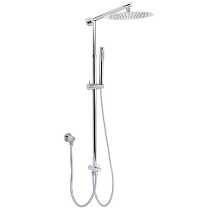 WELS Chrome 10" Round Rain Handheld Double Shower Head Rose Sliding Rail Arm Diverter Set V1233-SS019CRSC842KSR110