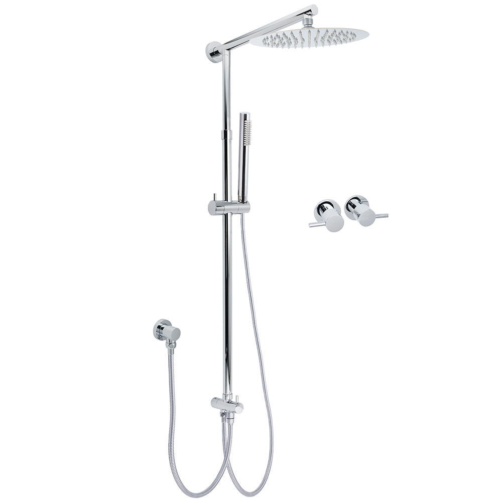 WELS Chrome 10" Round Rain Handheld Twin Shower Head Arm Sliding Rail Arm Double Taps Control V1233-SS019CRSC842KSR110CPF0282A