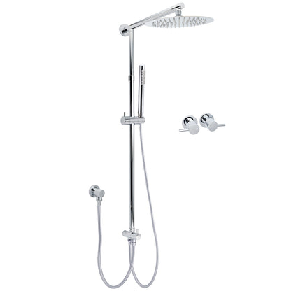 WELS Chrome 10" Round Rain Handheld Twin Shower Head Arm Sliding Rail Arm Double Taps Control V1233-SS019CRSC842KSR110CPF0282A