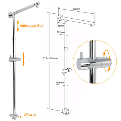 WELS Chrome 10" Round Rain Handheld Twin Shower Head Arm Sliding Rail Arm Double Taps Control V1233-SS019CRSC842KSR110CPF0282A