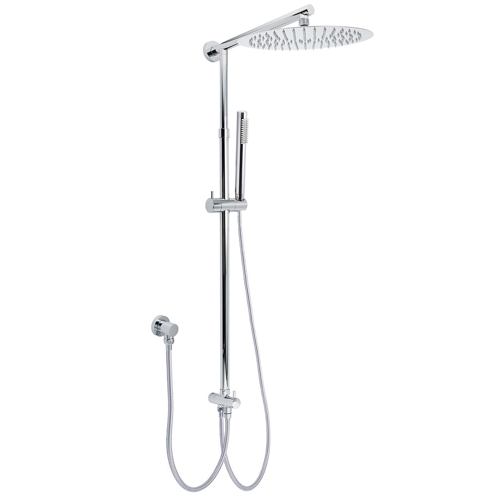 WELS Chrome Round Large 12" Rain Shower Head Single Mode Handheld Wall Arm Rail 2in1 Set V1233-SS019CRSC842KSR112