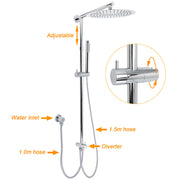 WELS Chrome Round Large 12" Rain Shower Head Single Mode Handheld Wall Arm Rail 2in1 Set V1233-SS019CRSC842KSR112