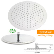 WELS Chrome Round Large 12" Rain Shower Head Single Mode Handheld Wall Arm Rail 2in1 Set V1233-SS019CRSC842KSR112
