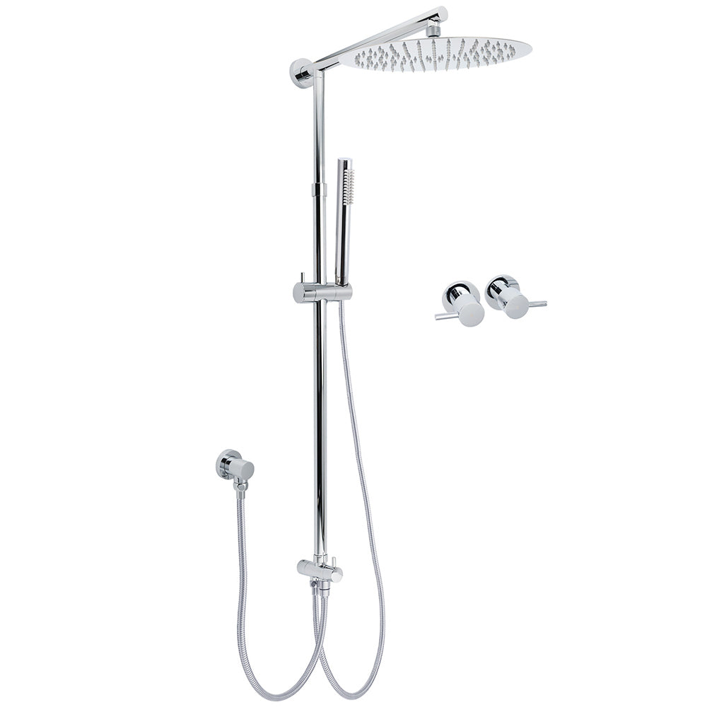 WELS Round Large 12" Rain 2in1 Shower Head Stainless Steel Handheld Wall Rail Brass Twin Taps Set V1233-SS019CRSC842KSR112CPF0282A