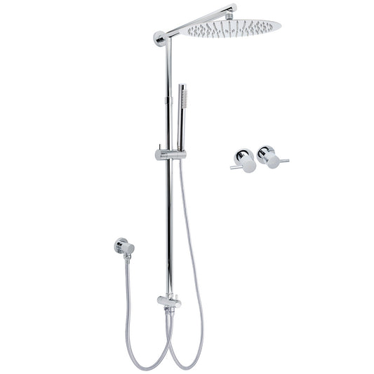 WELS Round Large 12" Rain 2in1 Shower Head Stainless Steel Handheld Wall Rail Brass Twin Taps Set V1233-SS019CRSC842KSR112CPF0282A