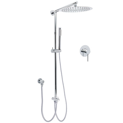 WELS Round 12" Rain Twin Shower Head Stainless Steel Handheld Wall Rail Chrome Mixer Valve Set V1233-SS019CRSC842KSR112KRD201CR