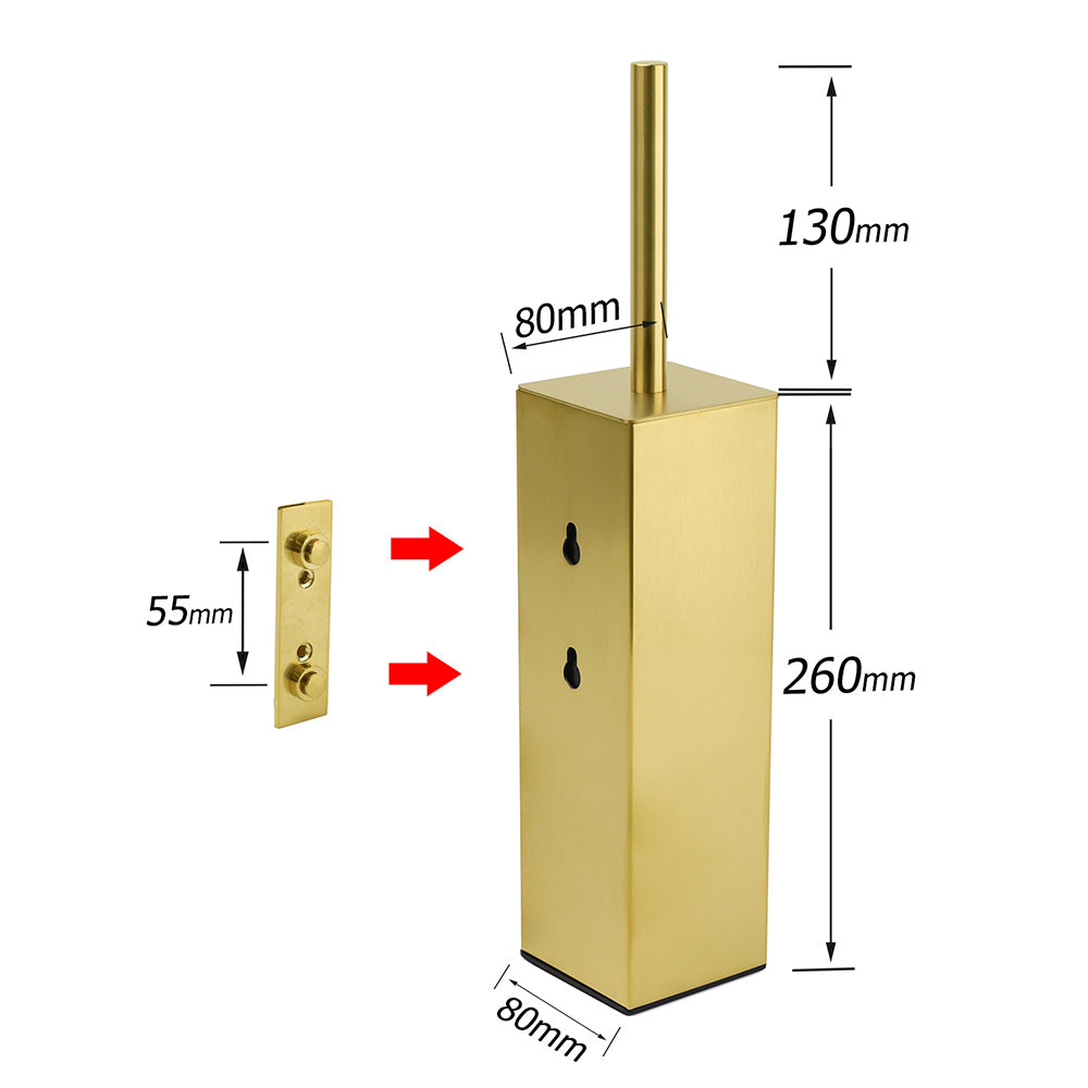 Brushed Gold Modern Stainless Steel Square Toilet Brush Wall Mounted Holder Cup V1233-T87023BG