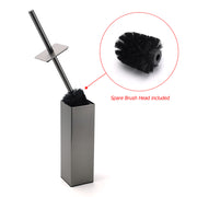Bathroom Gun Metal Grey Square Toilet Brush 304 Stainless Steel Holder Cup Kit V1233-T87023GM