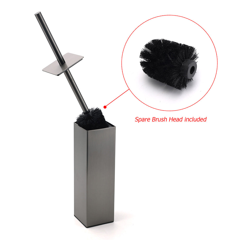 Bathroom Gun Metal Grey Square Toilet Brush 304 Stainless Steel Holder Cup Kit V1233-T87023GM