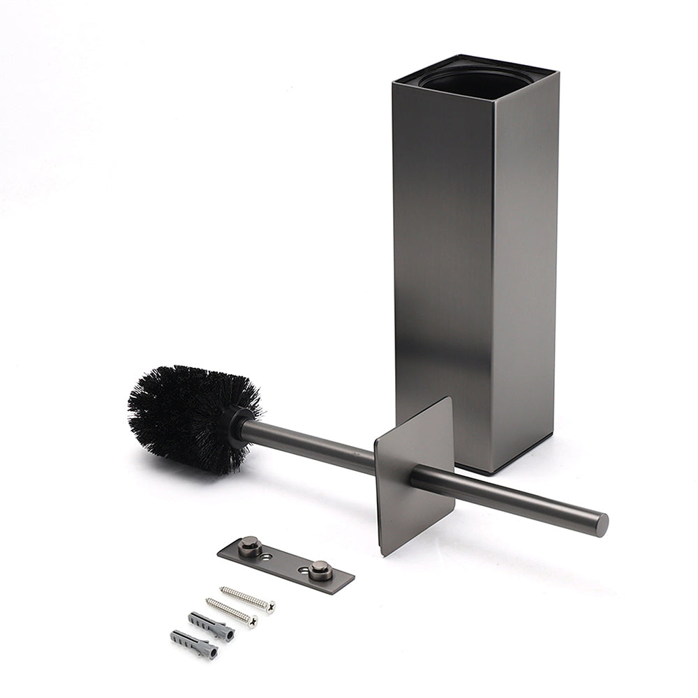 Bathroom Gun Metal Grey Square Toilet Brush 304 Stainless Steel Holder Cup Kit V1233-T87023GM