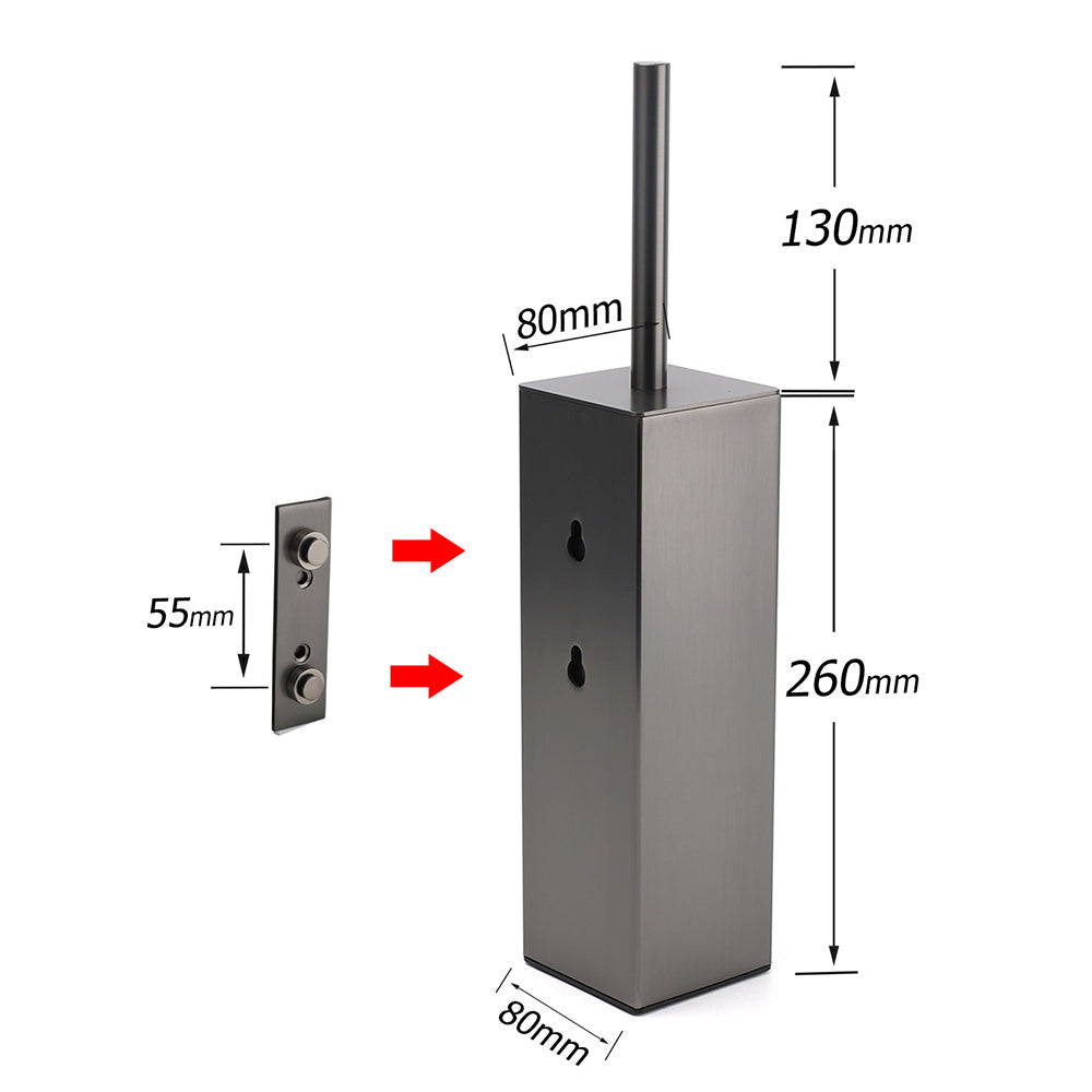 Bathroom Gun Metal Grey Square Toilet Brush 304 Stainless Steel Holder Cup Kit V1233-T87023GM