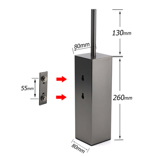 Bathroom Gun Metal Grey Square Toilet Brush 304 Stainless Steel Holder Cup Kit V1233-T87023GM
