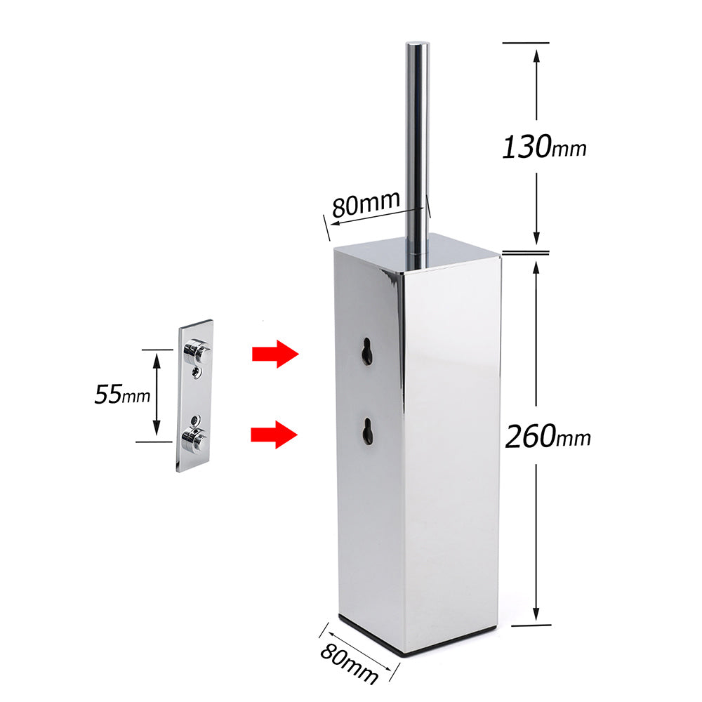 Bathroom Polished Chrome Square Standing Toilet Brush Stainless Steel Holder Cup Kit V1233-T87023PS