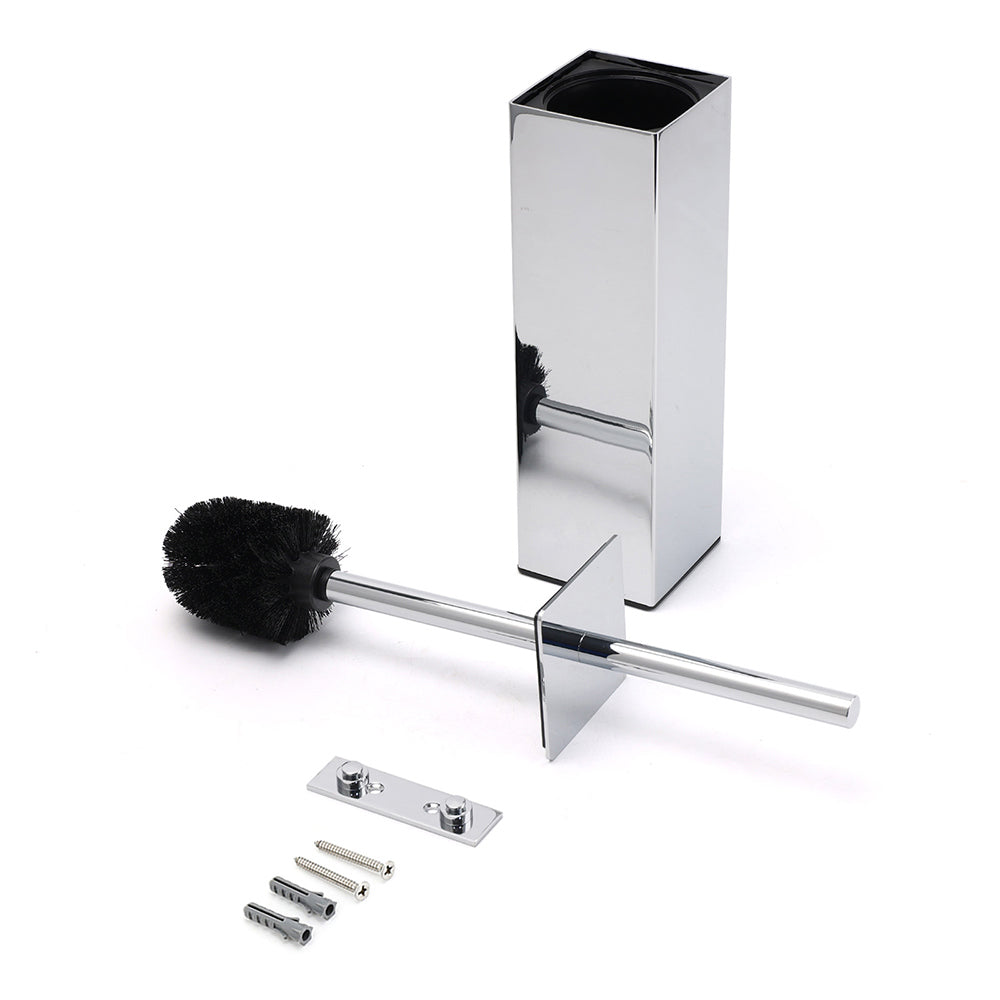 Bathroom Polished Chrome Square Standing Toilet Brush Stainless Steel Holder Cup Kit V1233-T87023PS
