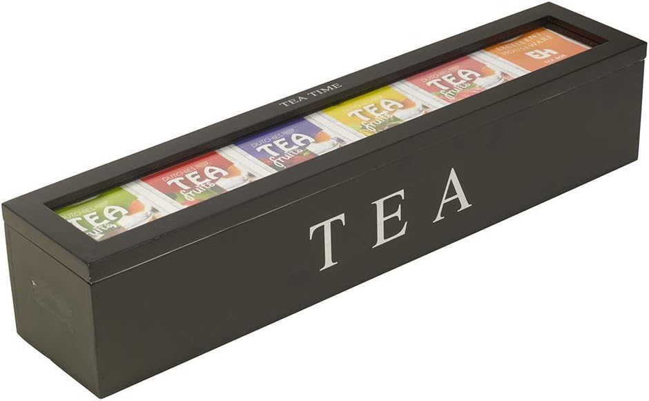 Tea box - Tea box 6 compartments - Wooden tea box - Suitable for loose tea - Black V1237-NKKS00003
